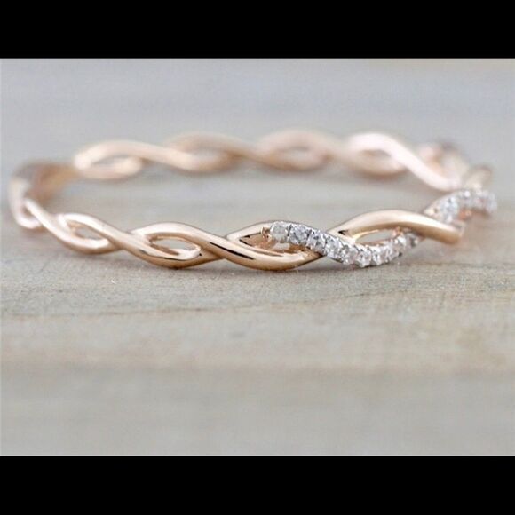 Rose Gold PLATED Delicate Twisted Eternity Band Ring - Picture 4 of 5